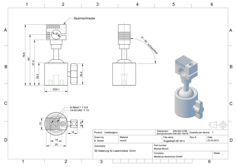 Adjustable 3D mount for 12mm laser modules